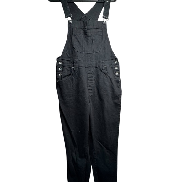 Hot Topic Womens Denim Black Overalls  Punk Slim Emo Goth Rock Size L - Picture 2 of 9